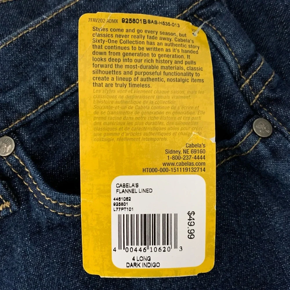 Cabela's Flannel Lined Dark Indigo Wash Long Bootcut Jeans